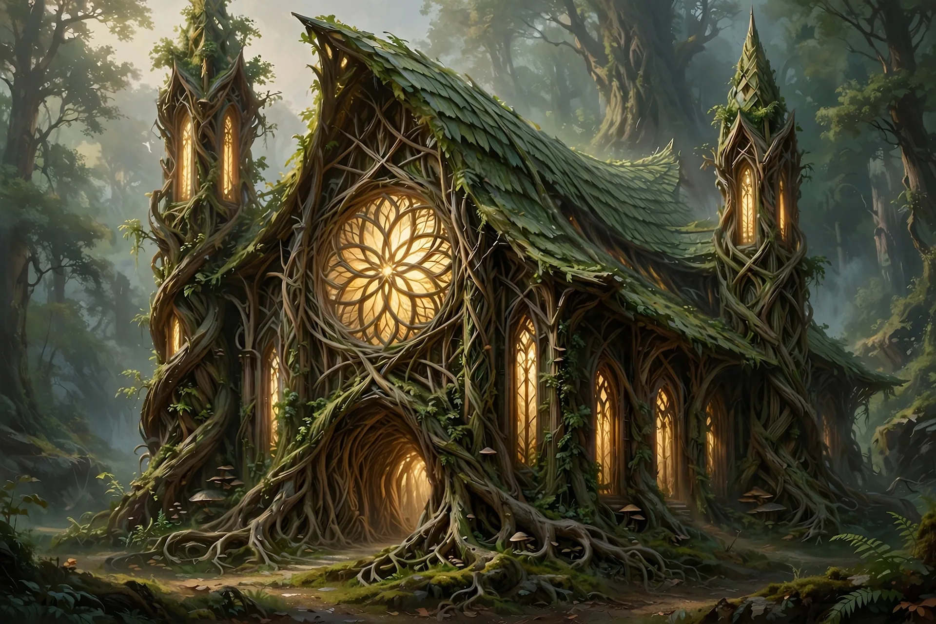 The Green Cathedral concept sheet: the whole building, in color