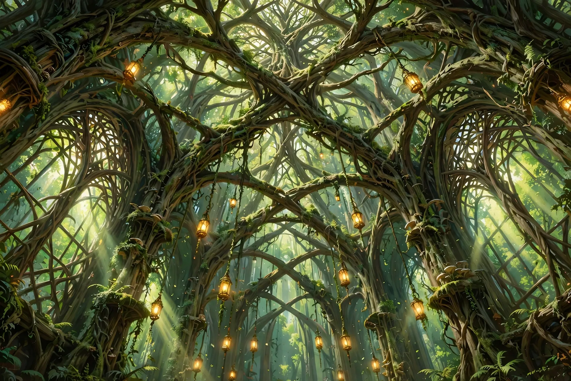 The Green Cathedral concept sheet: the crossing, in color