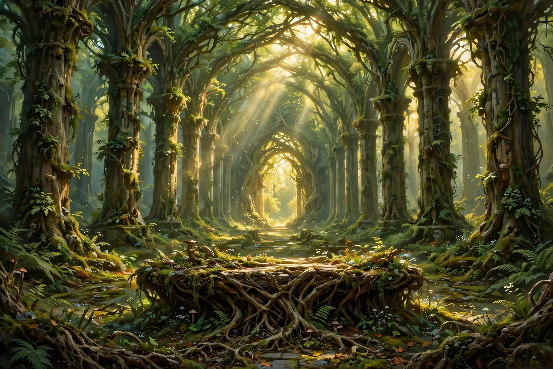 The Green Cathedral concept sheet: the nave, in color