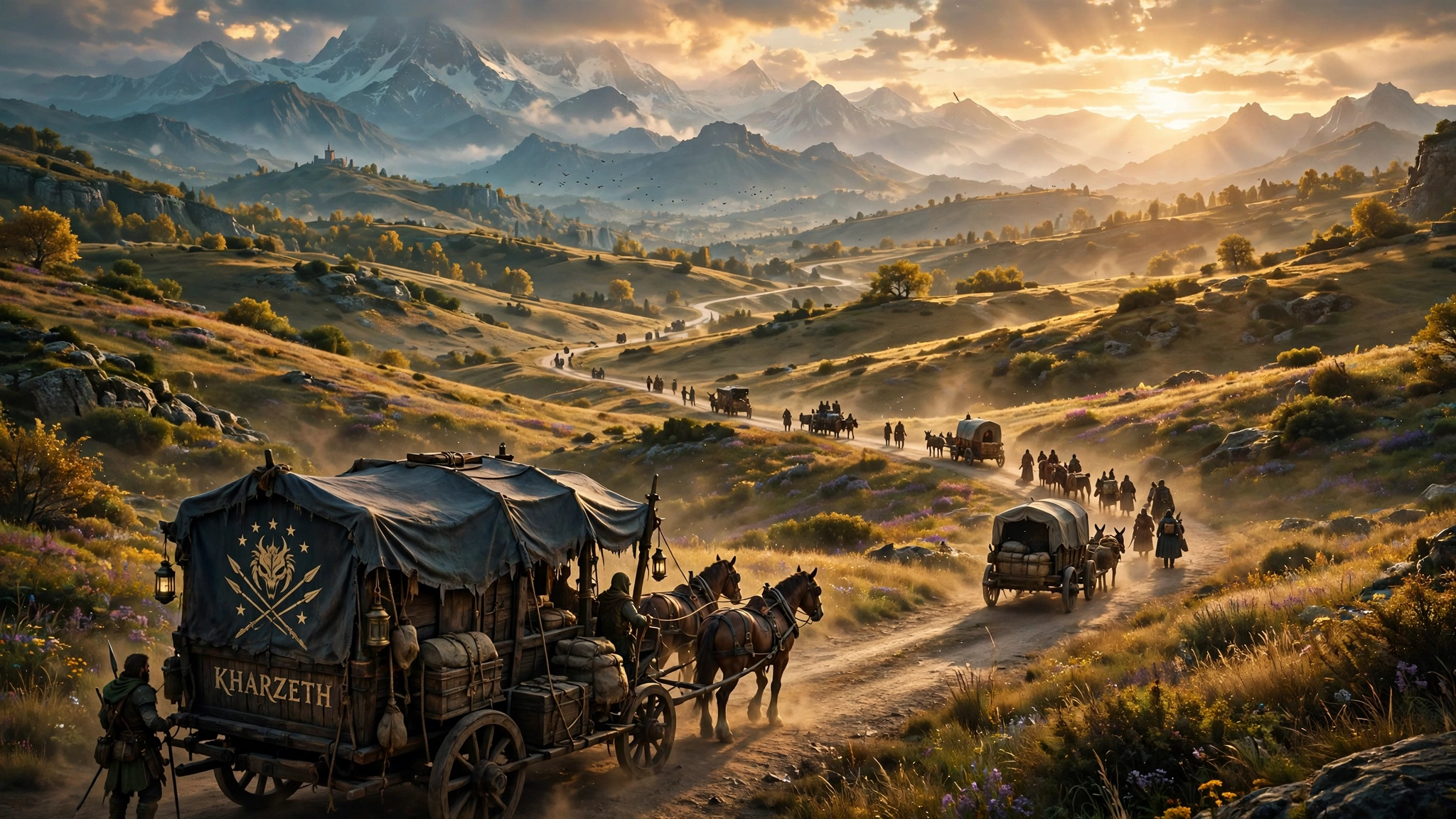 A caravan road winding through Veriland countryside