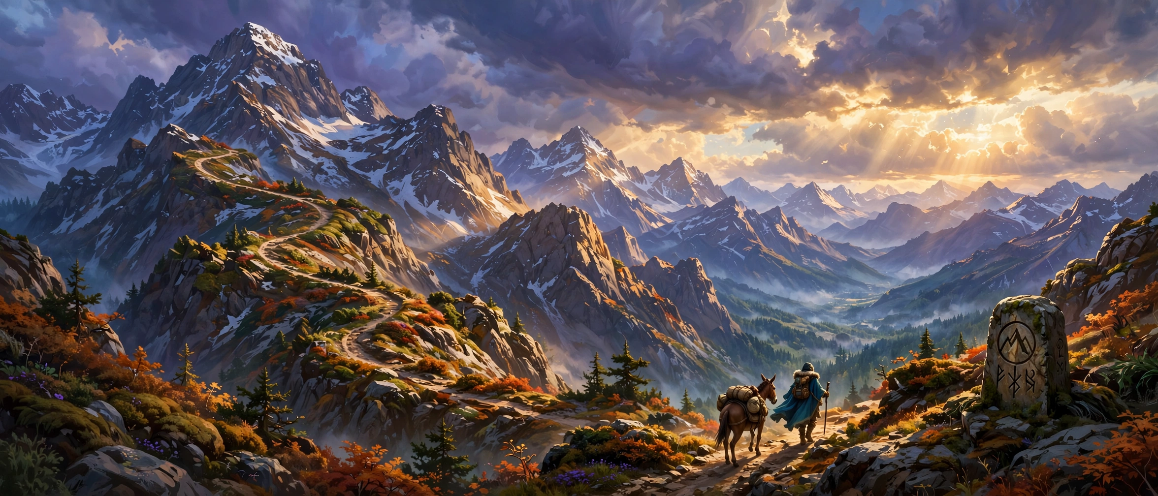 A colored mountain pass painting